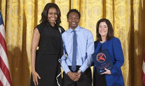First Lady Michelle Obama with 2015 National Arts and Humanities Youth Program Award Winners Milwaukee Youth Symphony Orchestra Community Partnership Programs. Photo: Steven Purcell.